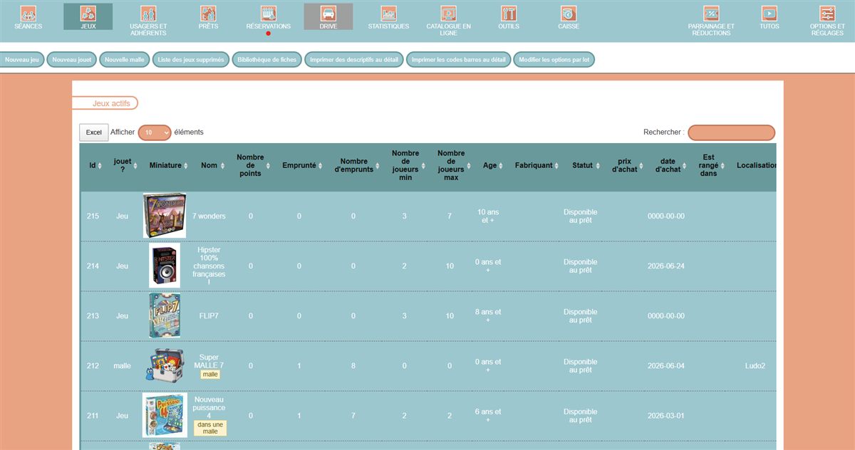 Interface de gestion des jeux dans LudoMAX